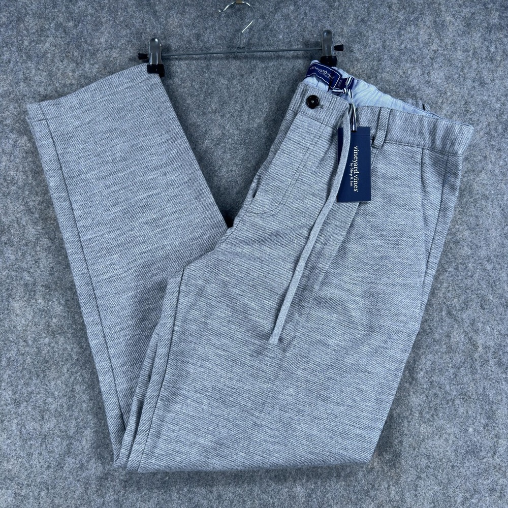 Vineyard Vines Dress Pants Mens Large 34x30 Gray Pleated Wool Knit Herringbone
